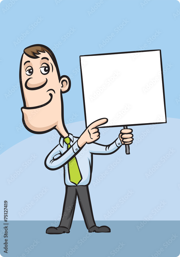 cartoon businessman pointing the finger at blank banner cartoon businessman pointing the finger at blank banner