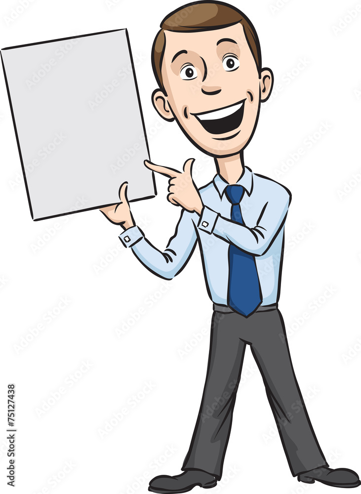businessman speaking pointing at blank placard businessman speaking pointing at blank placard