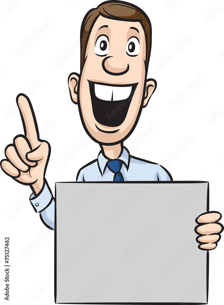 cheerful businessman pointing finger with blank placard cheerful businessman pointing finger with blank placard