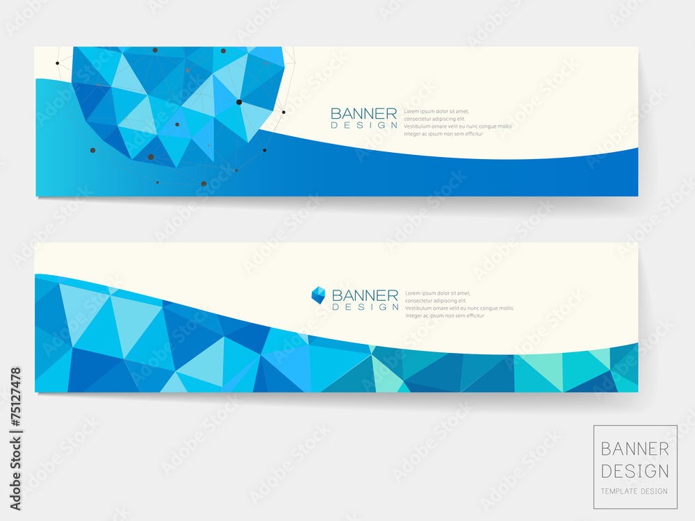 banner design with geometric blue crystal elements banner design with geometric blue crystal elements