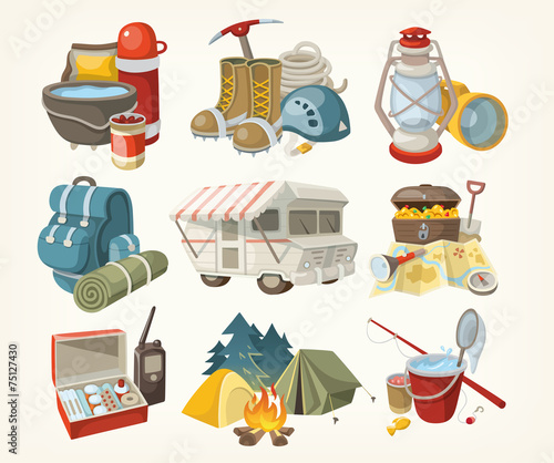 Set of items for hiking