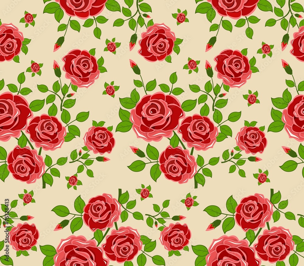 Beautiful seamless pattern with flowers on beige background.