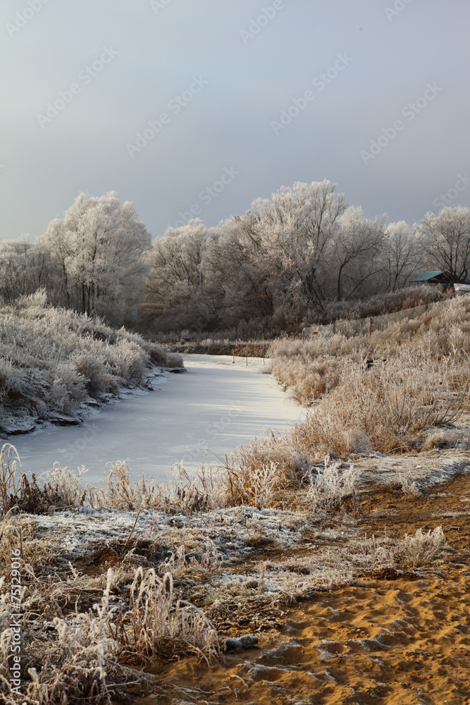 Winter landscape with river Winter landscape with river