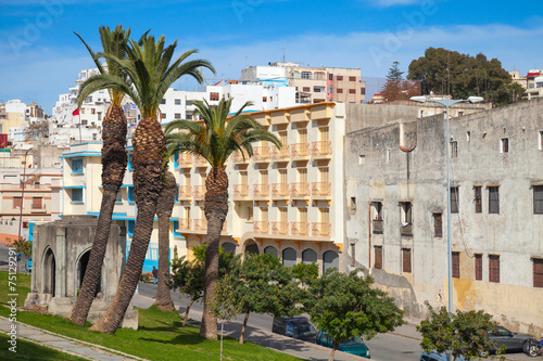 Tangier, Morocco. Street view with palm trees