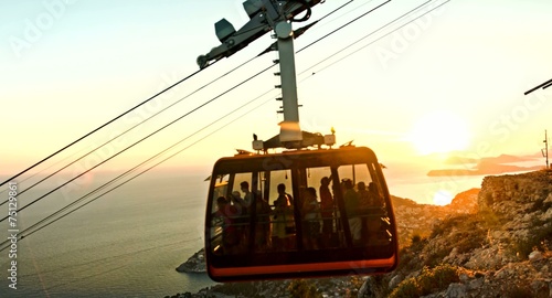 Sunset Mountain Old Town Cityscape Orange Glow Sun Flare Cable