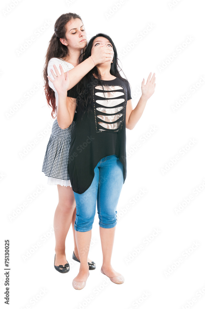 Taller girl bullying her friend Taller girl bullying her friend