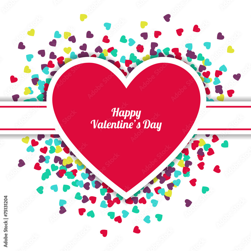 Happy Valentine`s Day greeting card with hearts background. Vect