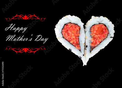 Two pieces of sushi forming the heart shape, Happy Mother's Day