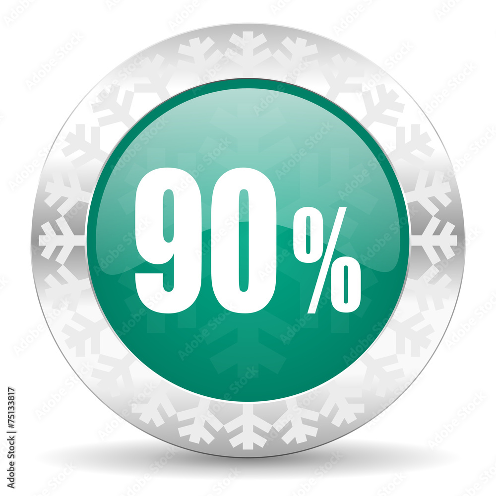 90 percent green icon, christmas button, sale sign 90 percent green icon, christmas button, sale sign