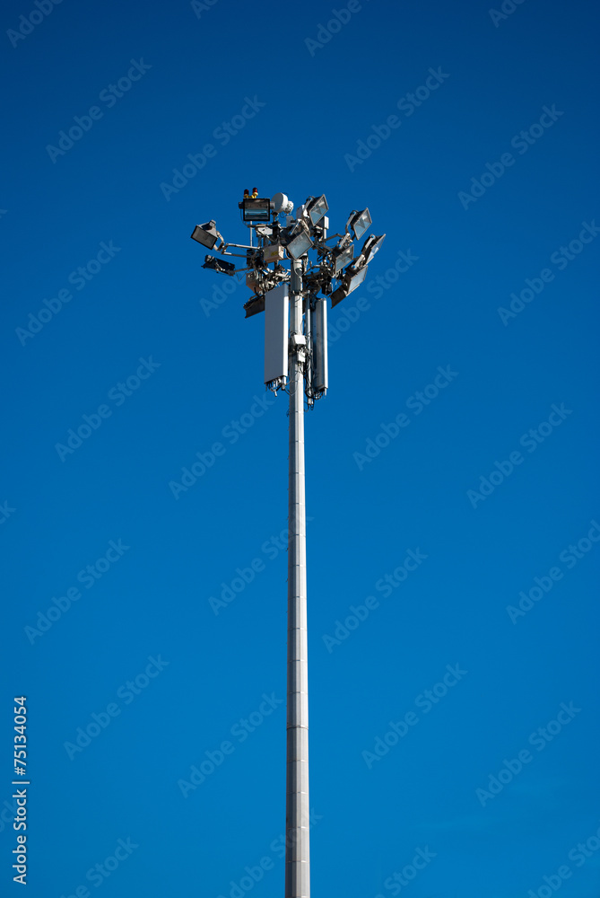 Pylon radio antennas and street lamp