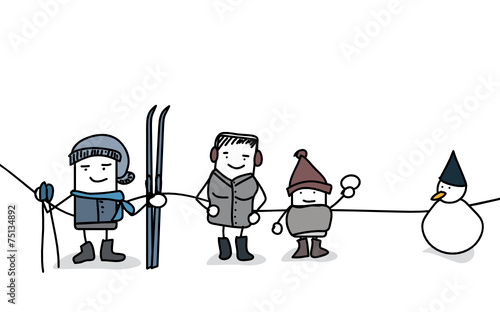 Famille à la neige - ski