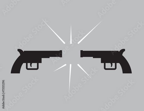 Two guns in silhouette pointing at each other