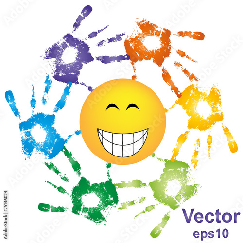 Vector hand print smiley sun