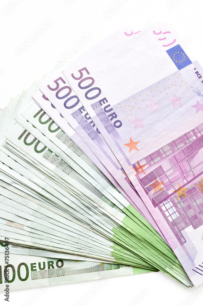 Stack of money euro bills banknotes. Euro currency from Europe Stack of money euro bills banknotes. Euro currency from Europe