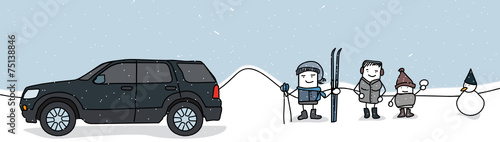 famille sous la neige