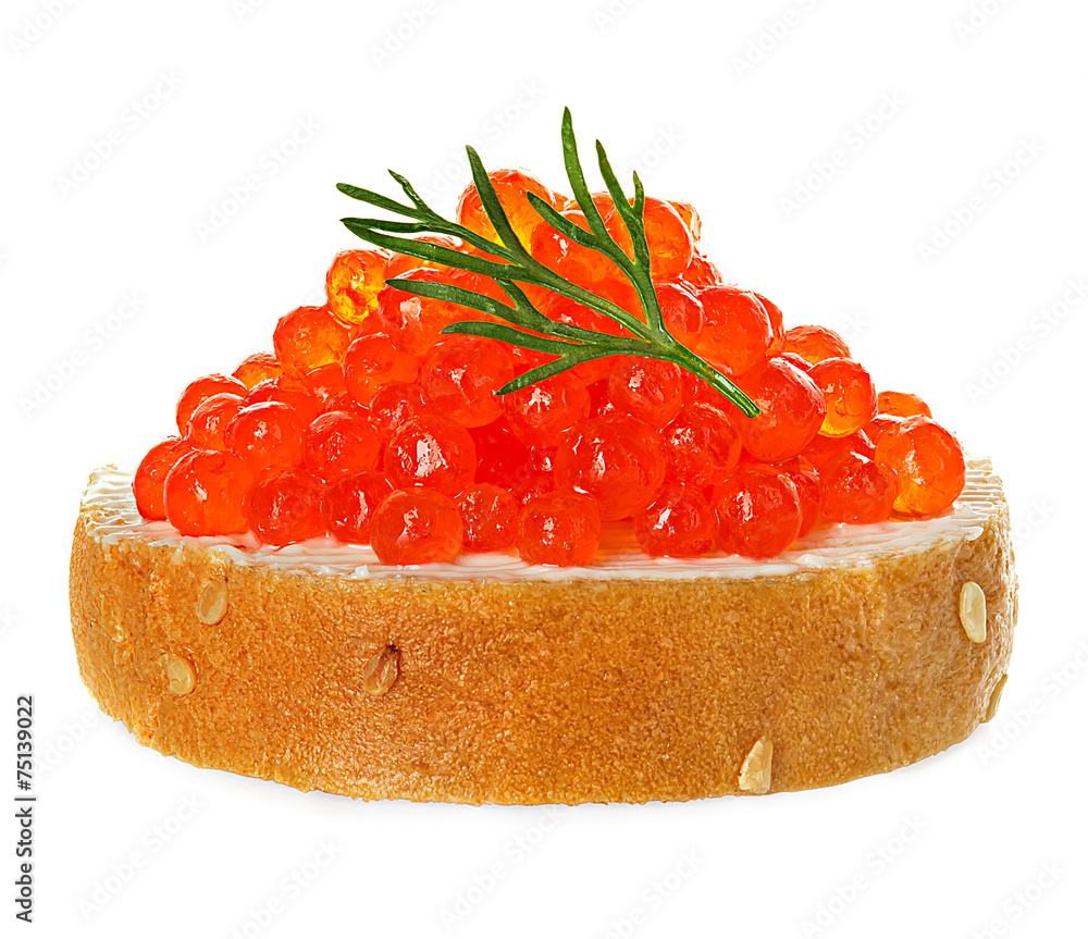 Red caviar with bread isolated Red caviar with bread isolated
