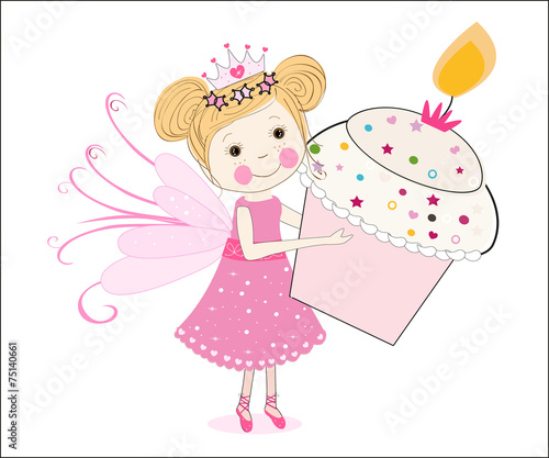 Cute fairy tale holding cupcake vector
