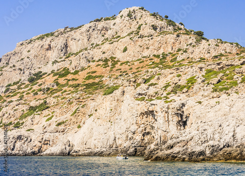 Rocky shore. Rhodes Island. Greece