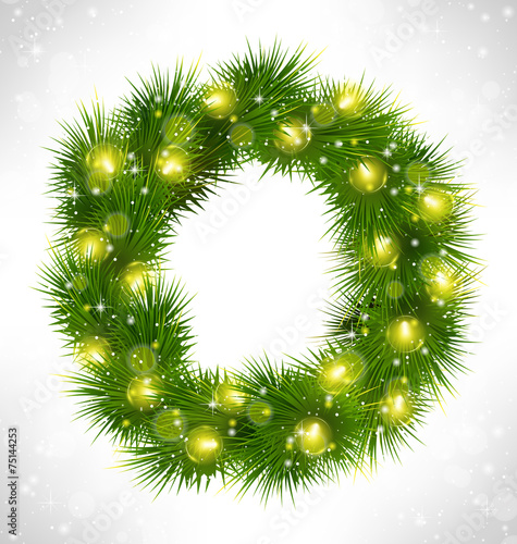 Christmas wreath with yellow glassy led Christmas lights garland