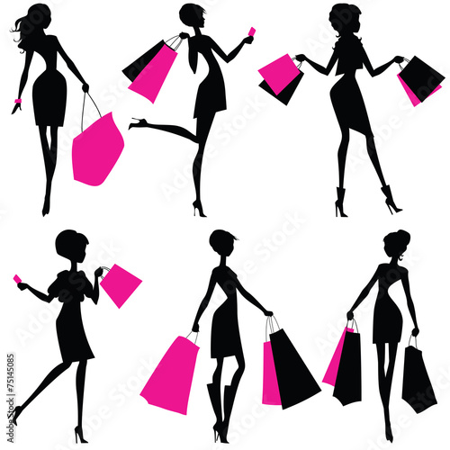 Silhouettes of women with shopping bags