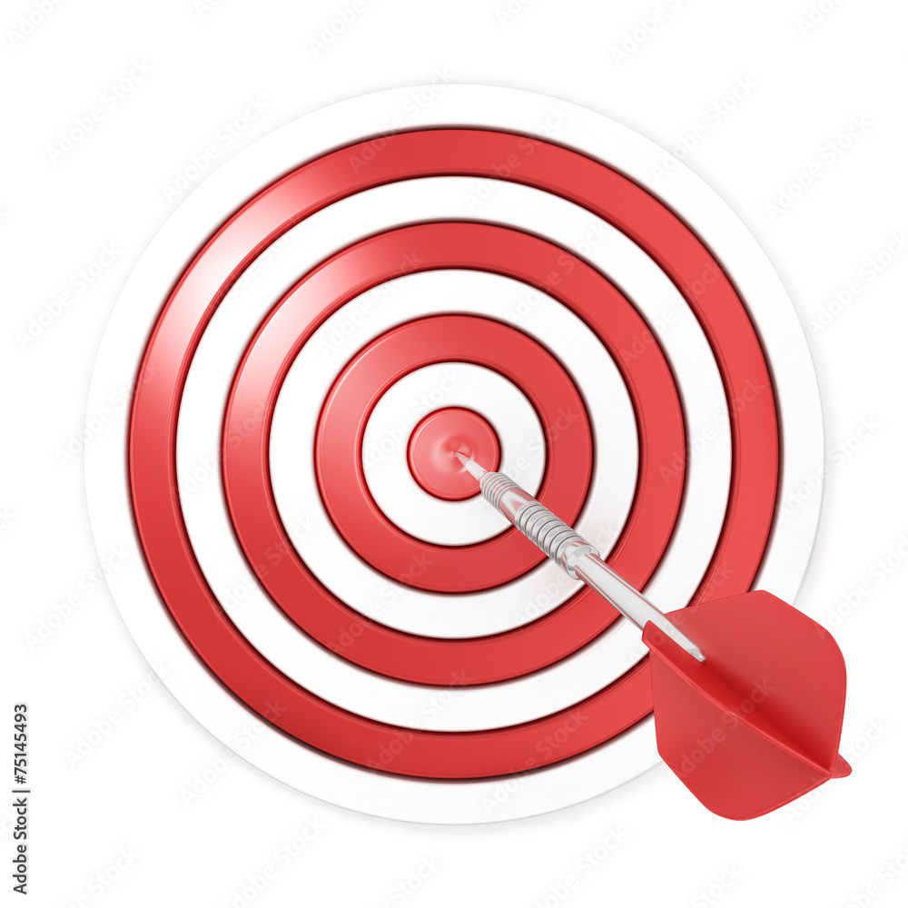 Dart hitting a target, 3d model Isolated on white background Dart hitting a target, 3d model Isolated on white background