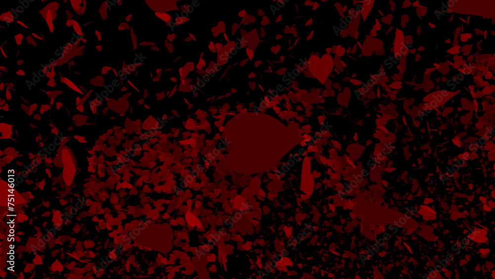 Red hearts falling on black surface with valentines message Red hearts falling on black surface with valentines message