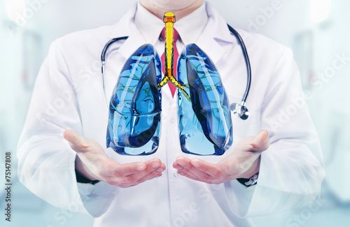 Doctor vith lungs in hands in a hospital