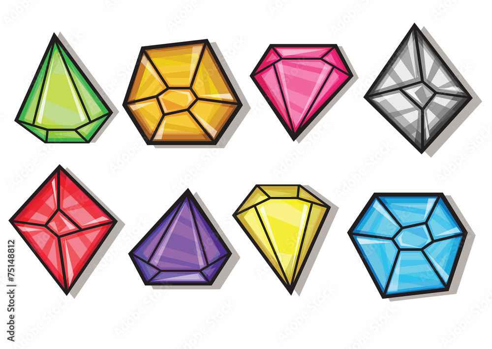 Cartoon vector gems and diamonds icons set Cartoon vector gems and diamonds icons set