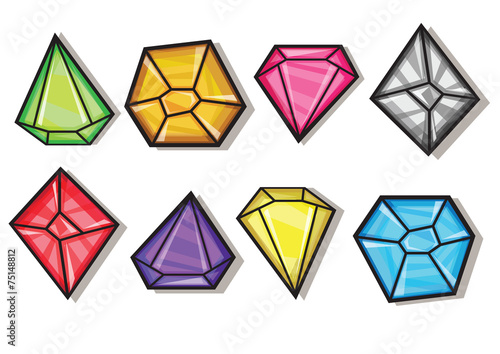 Cartoon vector gems and diamonds icons set