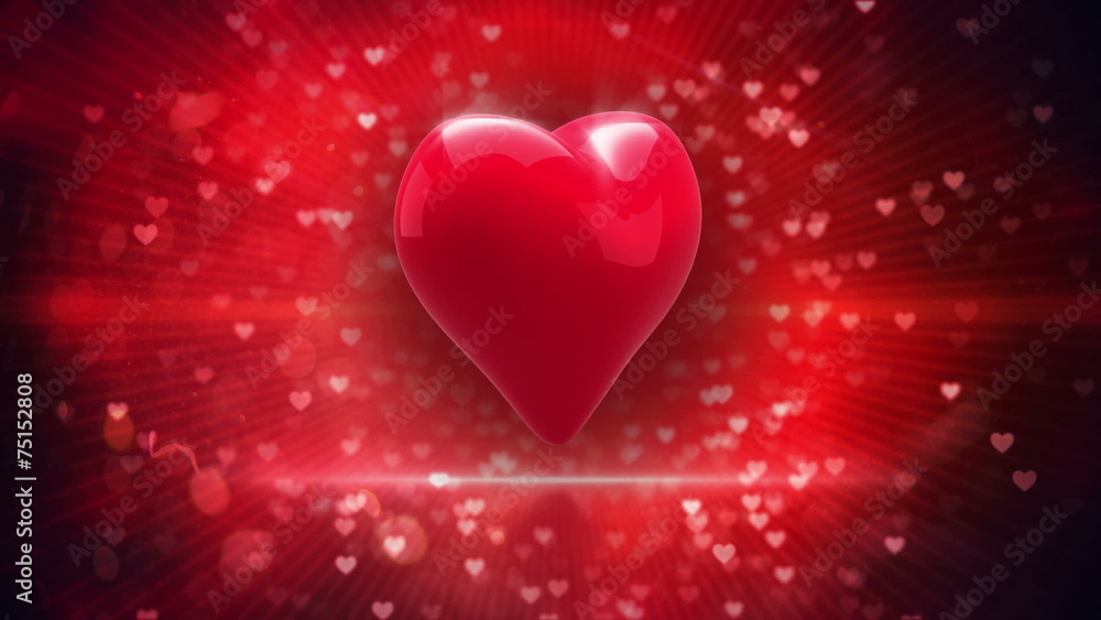 Red heart turning and exploding on glittering background Red heart turning and exploding on glittering background
