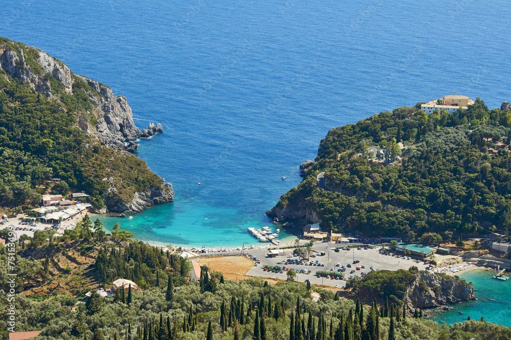 view to peninsula and bay at Corfu island, Greece.
