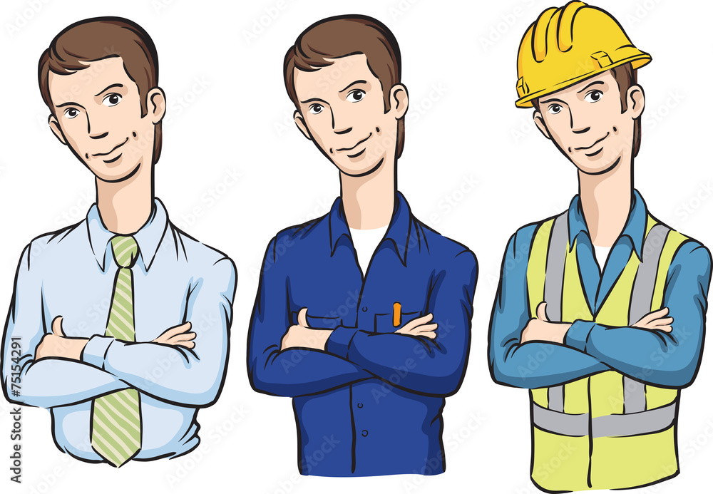 manager repairman and construction worker with arms crossed manager repairman and construction worker with arms crossed