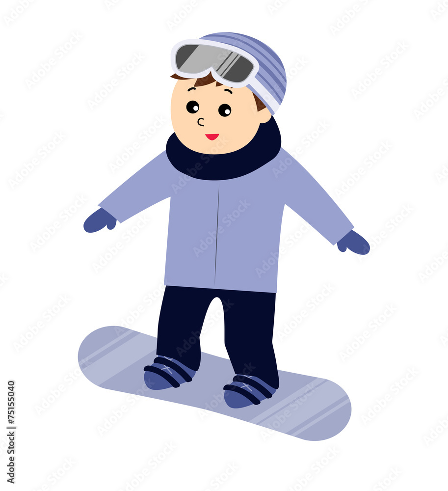 Fototapeta premium A boy snowboarding isolated