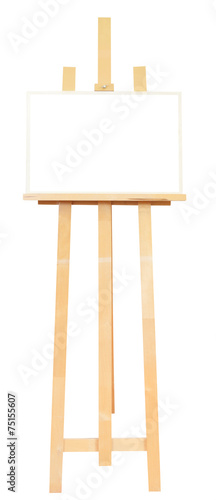 wooden easel with picture frame isolated