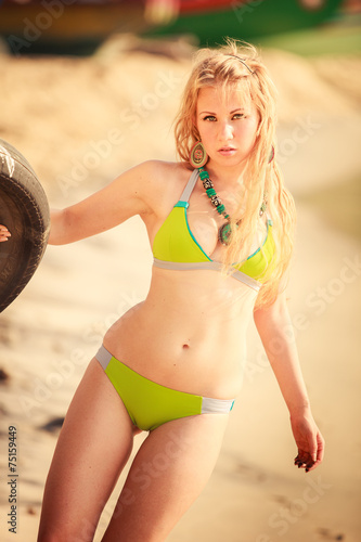 beautiful blonde girl in swimming suit