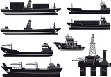 cargo Vessels tugboat and oil platform