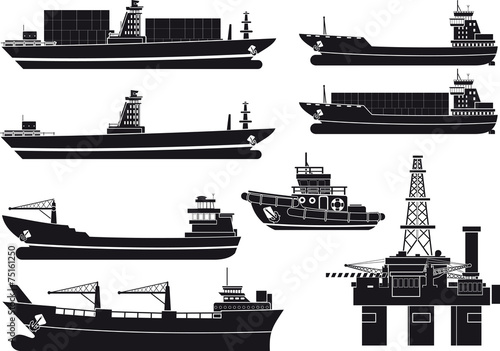 cargo Vessels tugboat and oil platform