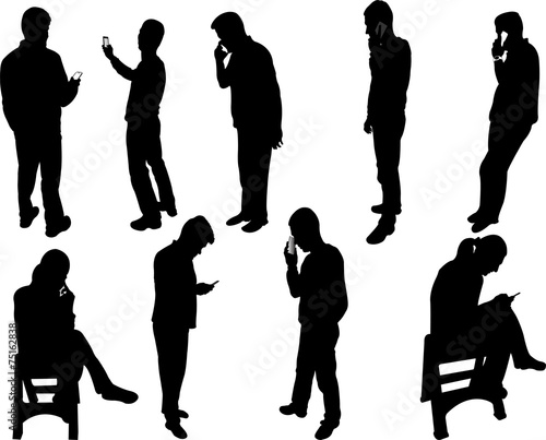 people silhouettes with phone - vector