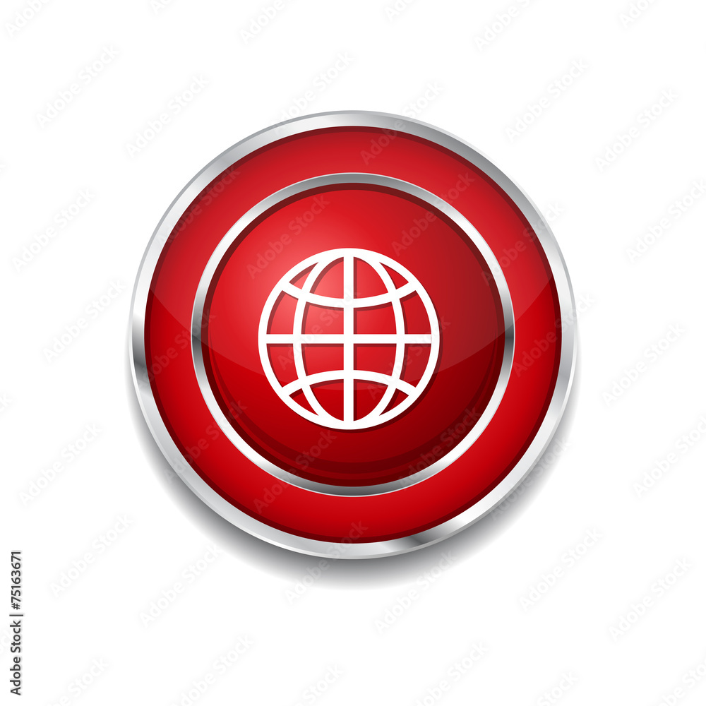 Globe Sign Red Vector Icon Button