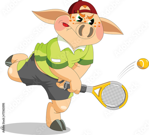 little piglet playing in tennis