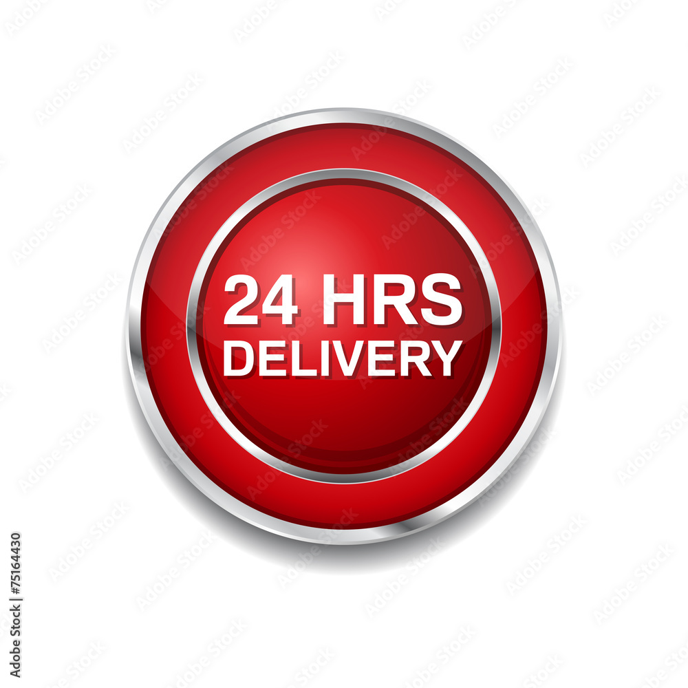 24 Hours Delivery Red Vector Icon Button 24 Hours Delivery Red Vector Icon Button