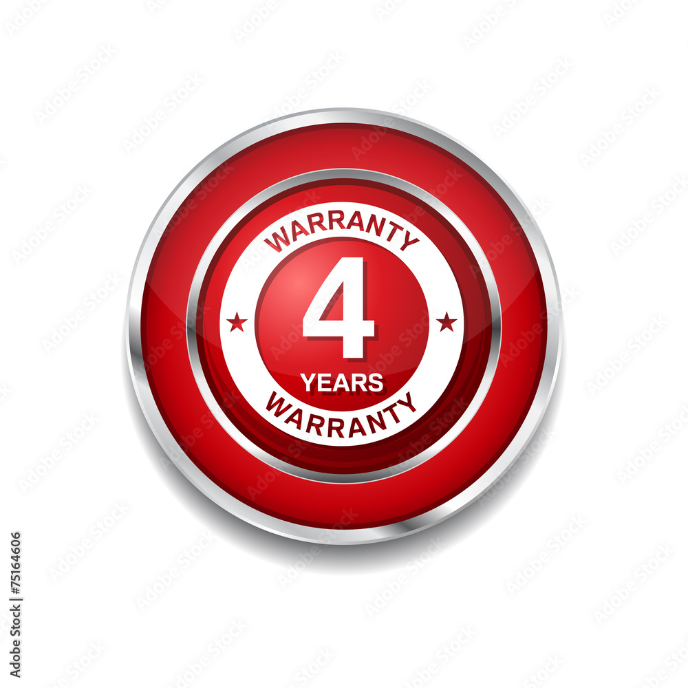 4 Years Warranty Red Vector Icon Button 4 Years Warranty Red Vector Icon Button