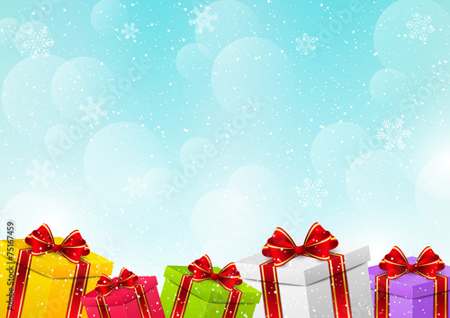 Christmas gift boxes on winter background