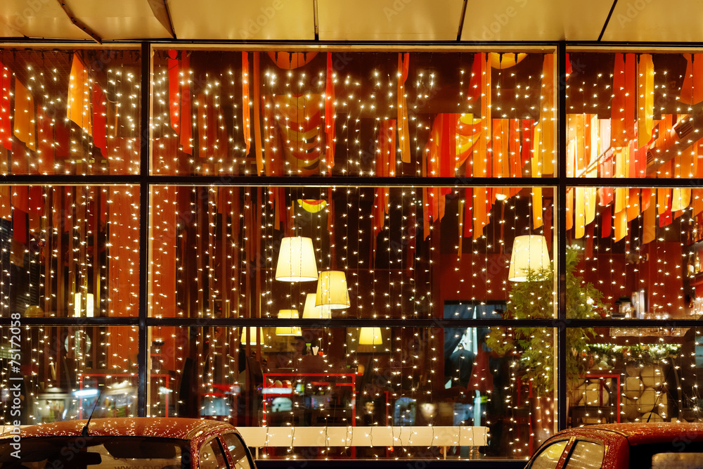 Christmas illumination of restaurant window