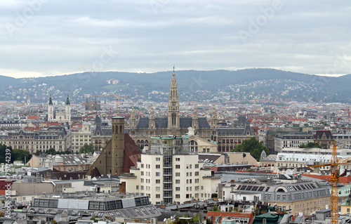 Aerial view of the city of vienna with Rathaus in austria