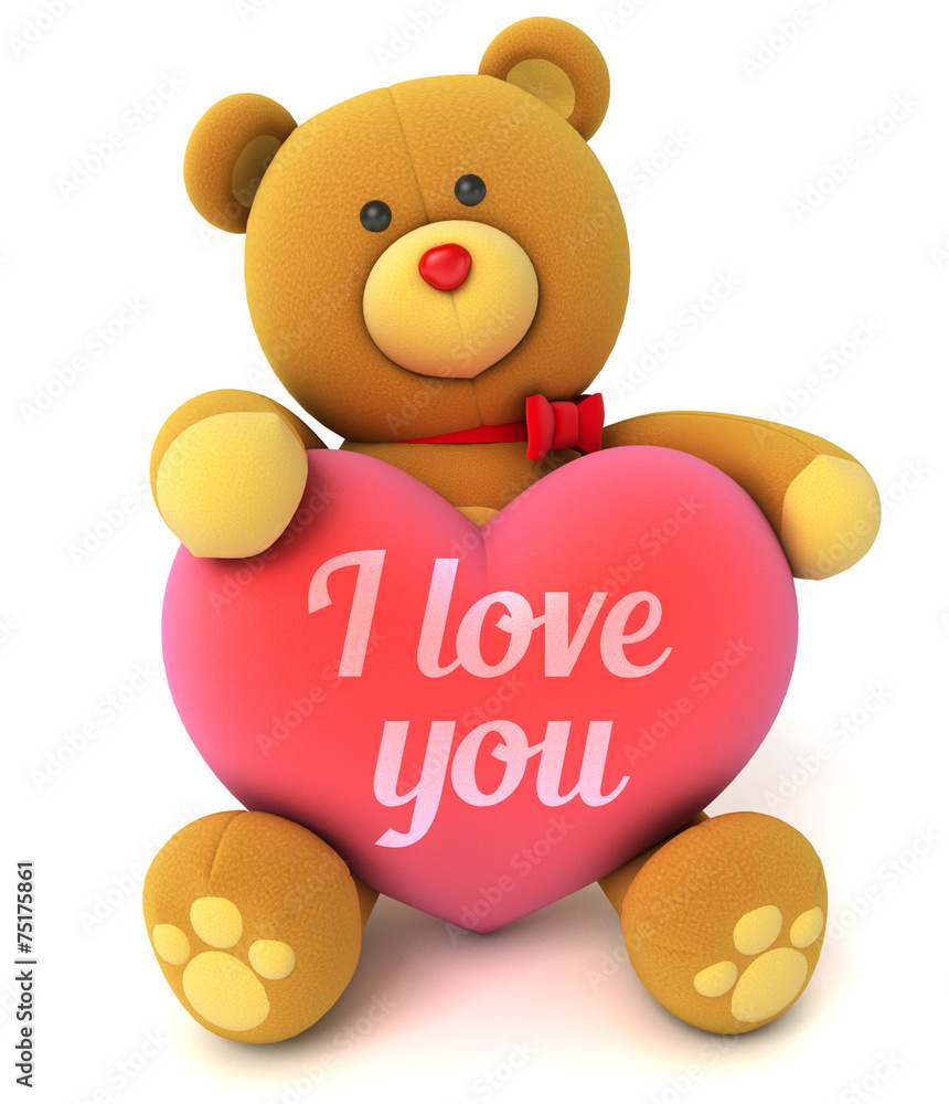 Toy teddy bear holding a heart with the words I love you Stock ...