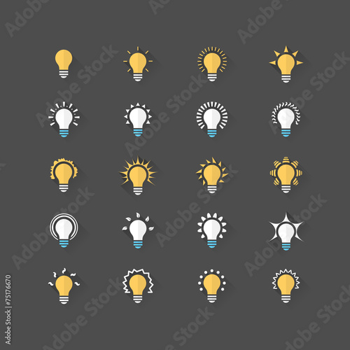 Set of 20 bulb flat icons. Vector illustration eps10