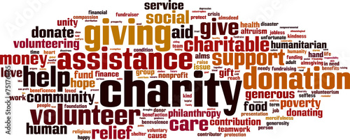 Charity word cloud concept. Vector illustration