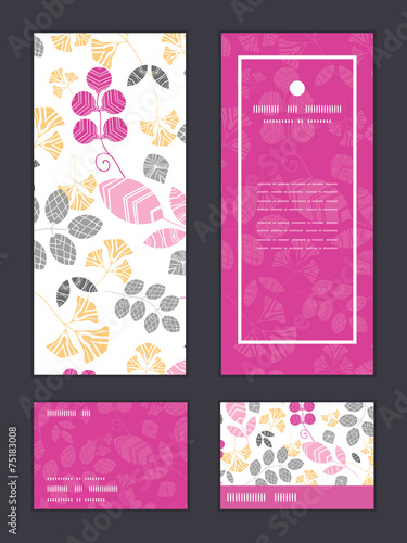 Vector abstract pink, yellow and gray leaves vertical frame