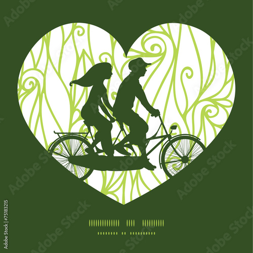Vector abstract swirls texture couple on tandem bicycle heart
